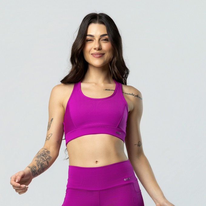 Top Nadador Duplo Fitness Alta Sustentação Fúscia