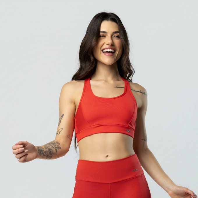Top Nadador Duplo Fitness Alta Sustentação Vermelho