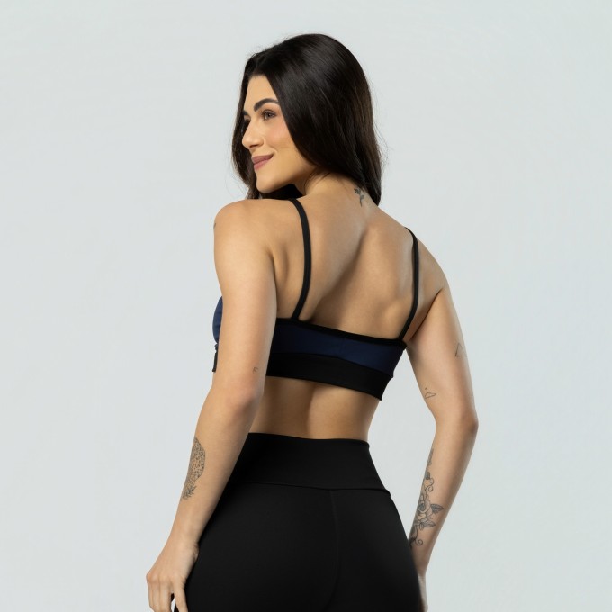 Top Decote em V Alcinha - Black Collor Preto e Azul Marinho