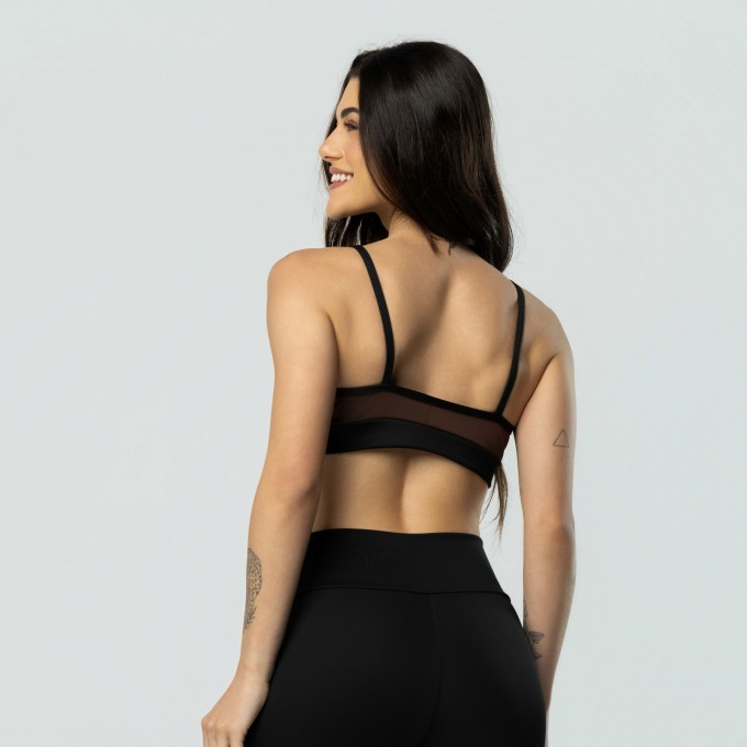 Top Decote em V Alcinha - Black Collor Preto e Café