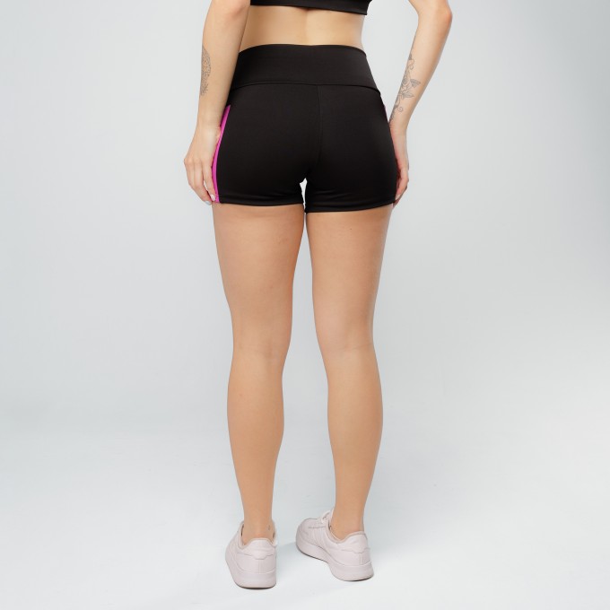 Short Com Bolsos Laterais- Black Collor Preto e Fúscia