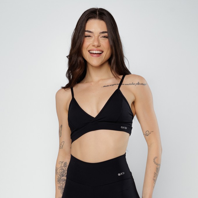 Top Duplo Cruzado Poliamida Prime Preto