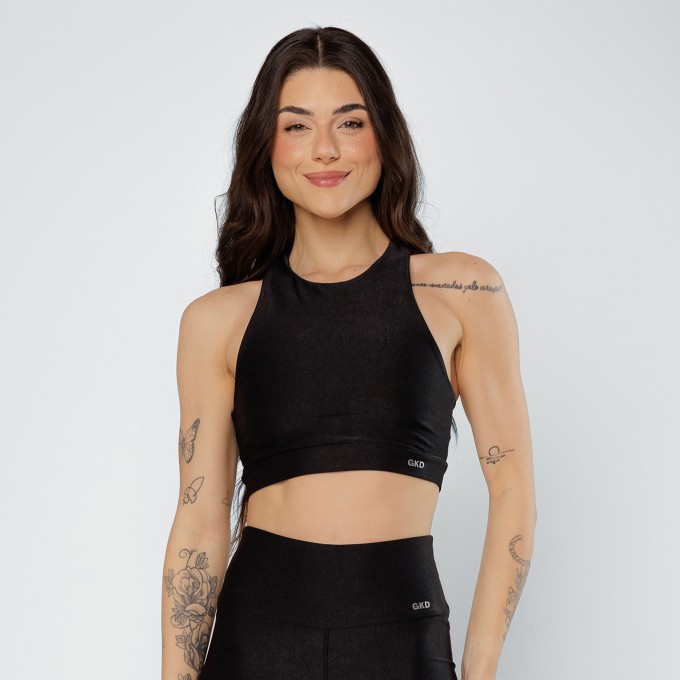 Top Duplo Canelado Poliamida Glow Preto