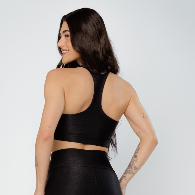 Top Duplo Canelado Poliamida Glow Preto