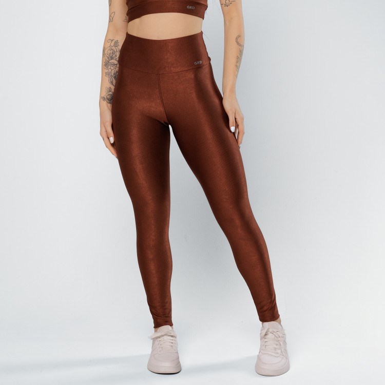 Calça Legging Canelada Poliamida Glow Marrom