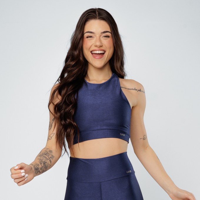 Top Duplo Canelado Poliamida Glow Azul
