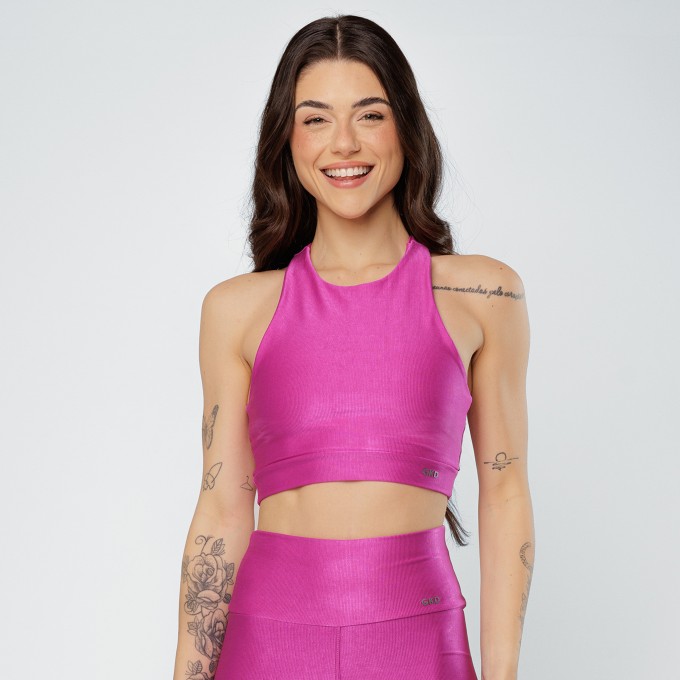 Top Duplo Canelado Poliamida Glow Fúcsia