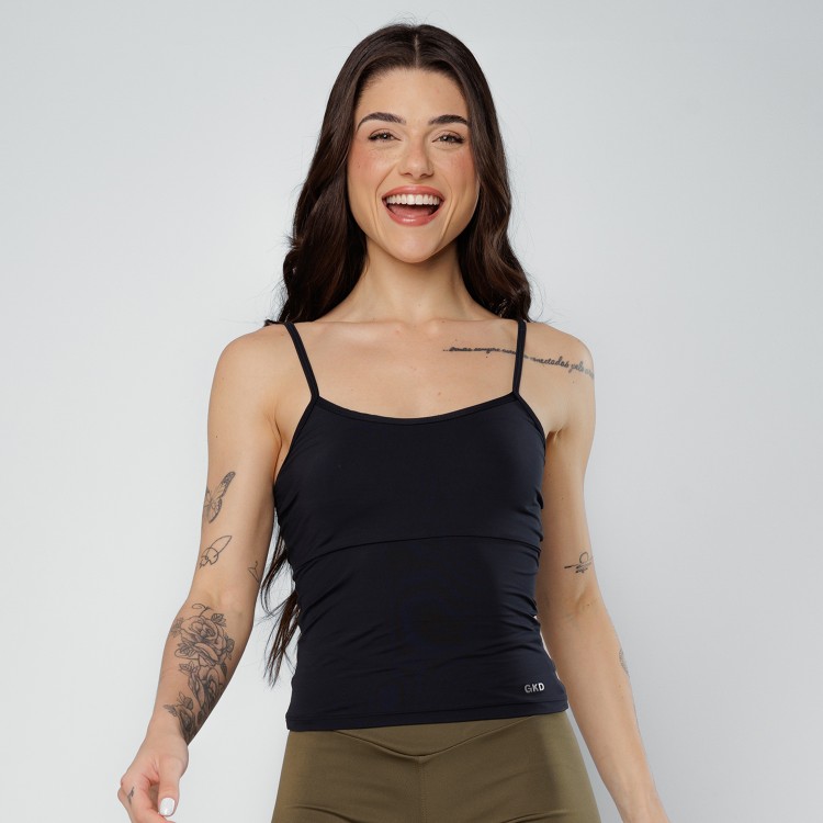 Blusa Regata  Alça Regulável Poliamida Preta