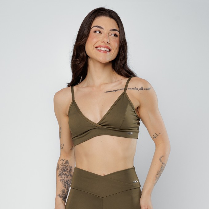 Top Duplo Cruzado Suplex Verde Militar