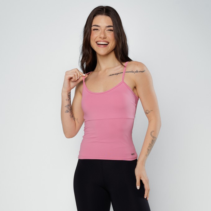 Blusa Regata  Alça Regulável Poliamida Rosa