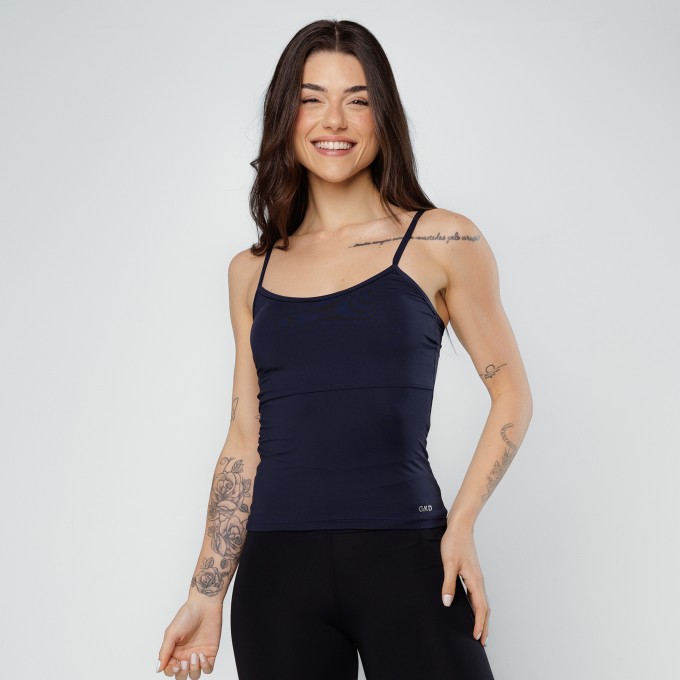 Blusa Regata  Alça Regulável Poliamida Azul Marinho