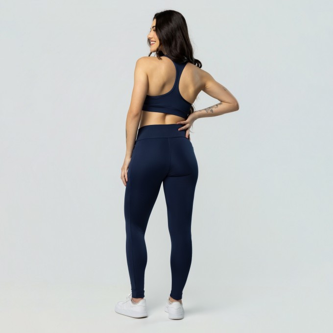 Calça Legging Com Bolsos Azul Marinho
