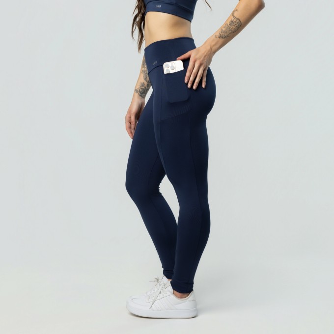 Calça Legging Com Bolsos Azul Marinho