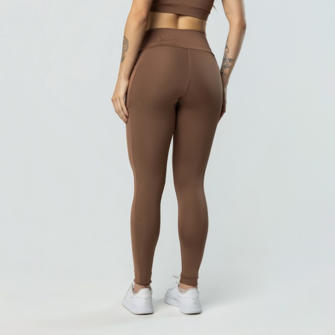 Calça Legging Com Bolsos Marrom