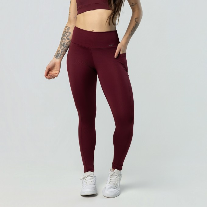 Calça Legging Com Bolsos Vinho