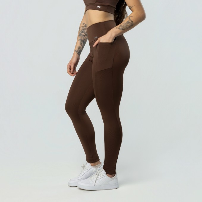 Calça Legging Com Bolsos Café
