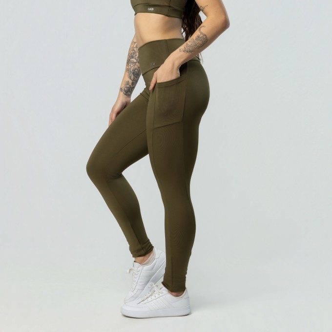 Calça Legging Com Bolsos Verde Militar