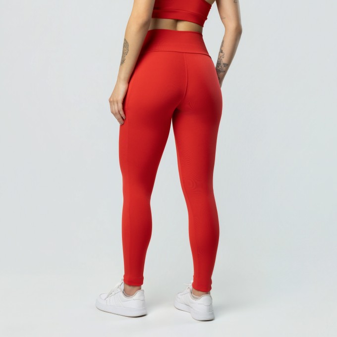 Calça Legging Com Bolsos Vermelha