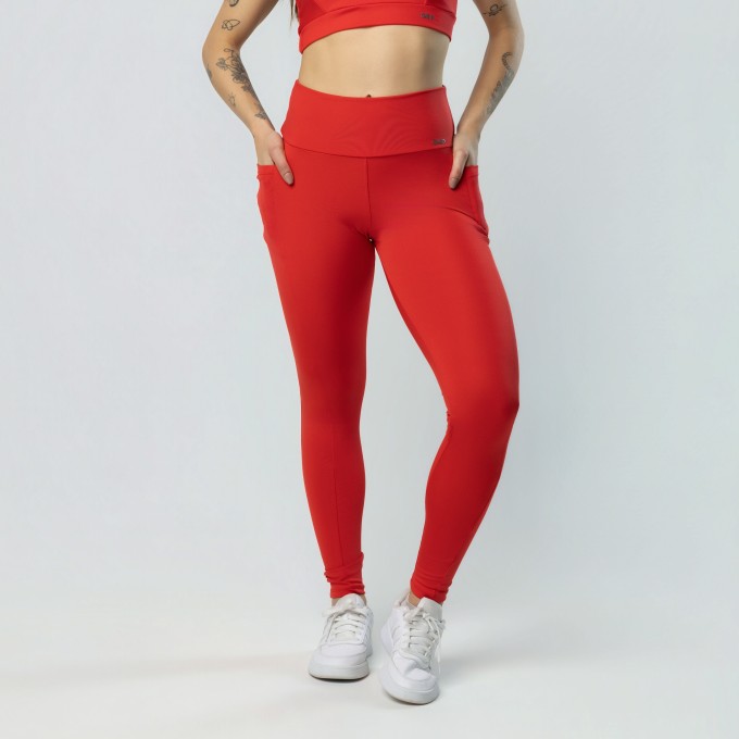 Calça Legging Com Bolsos Vermelha
