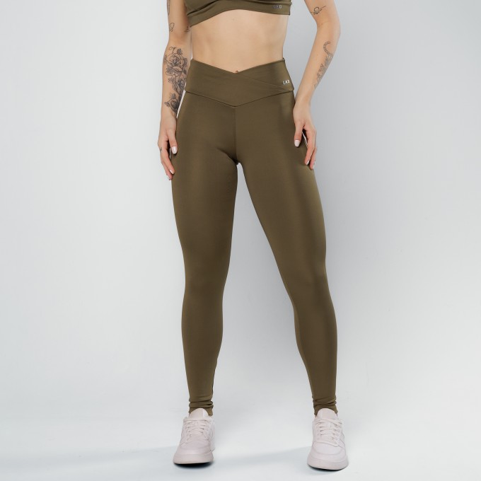 Calça Legging Cós Cruzado Verde Militar