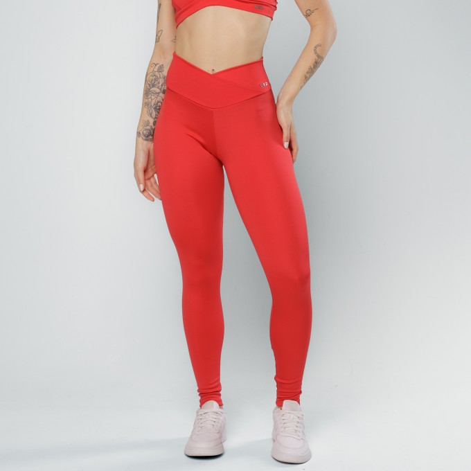 Calça Legging Cós Cruzado Vermelha