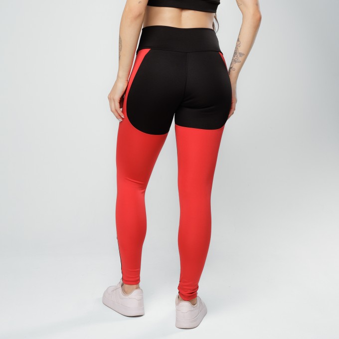 Calça Legging Recortes Premium - Black Collor Preta e Vermelha