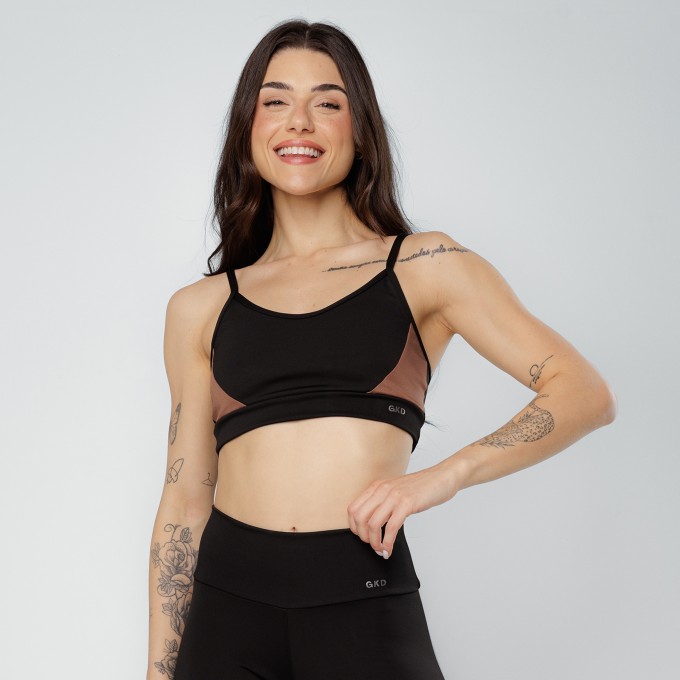 Top Alcinha Black Collor Preto e Marrom