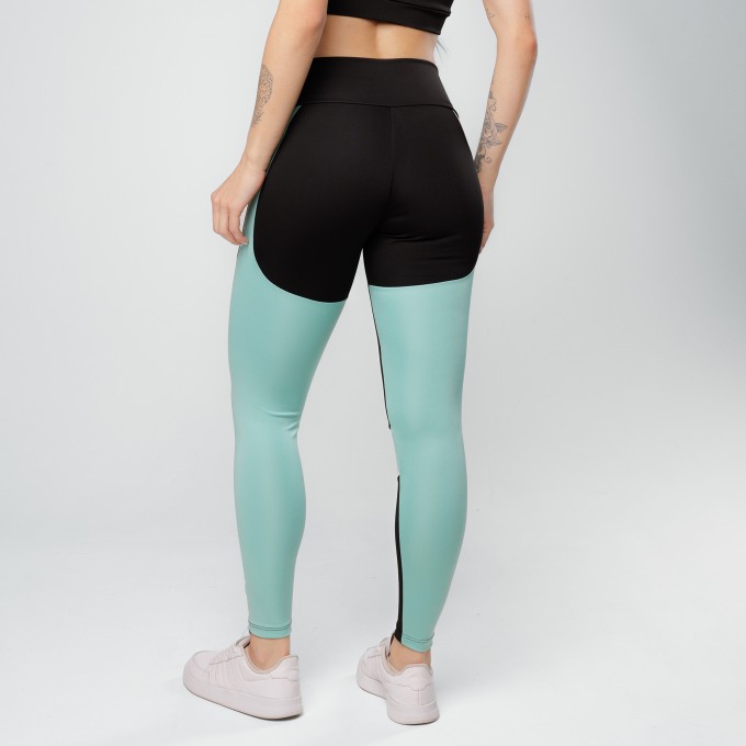 Calça Legging Recortes Premium - Black Collor Preta e Verde