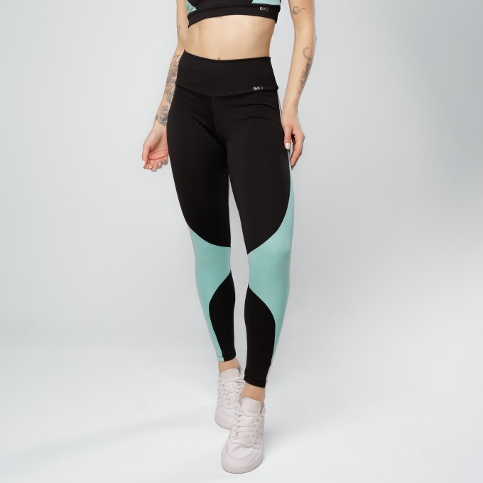 Calça Legging Recortes Premium - Black Collor Preta e Verde