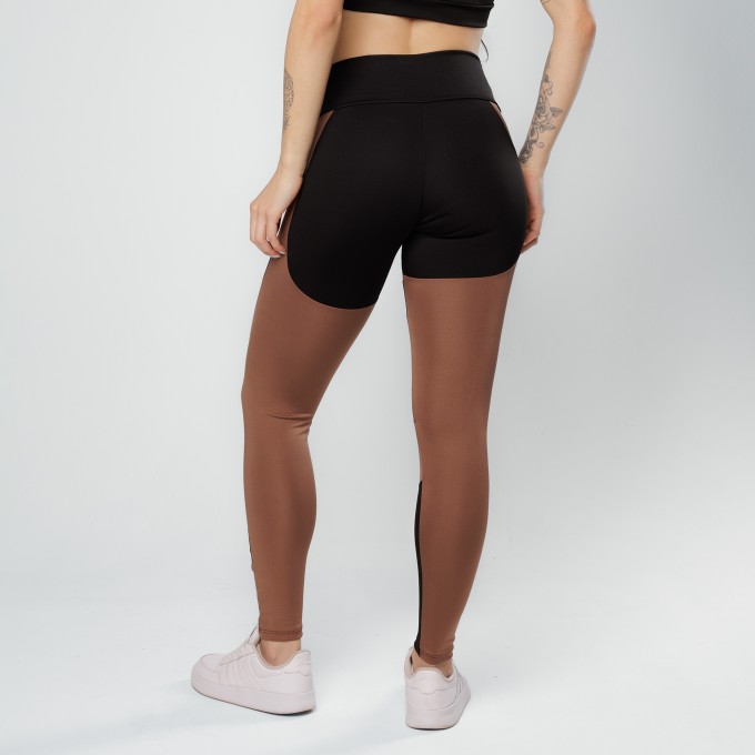 Calça Legging Recortes Premium - Black Collor Preta e Marrom