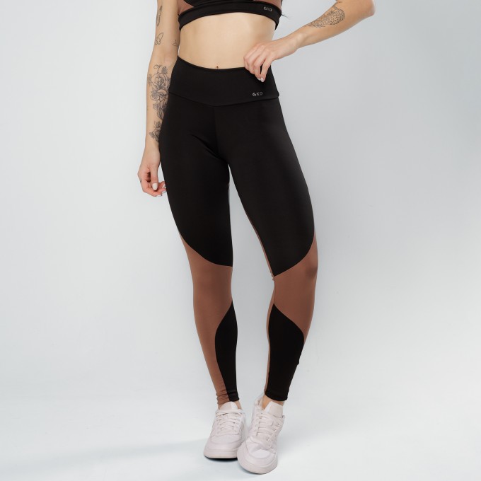 Calça Legging Recortes Premium - Black Collor Preta e Marrom
