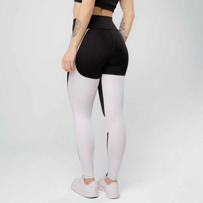 Calça Legging Recortes Premium - Black Collor Preta e Branco