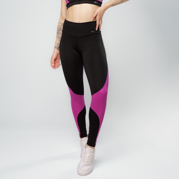 Calça Legging Recortes Premium - Black Collor Preta e Fúscia