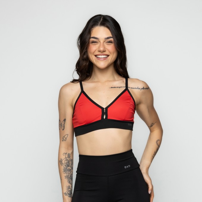 Top Decote em V Alcinha - Black Collor Preto e Vermelho