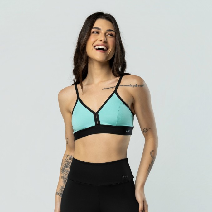Top Decote em V Alcinha - Black Collor Preto e Verde