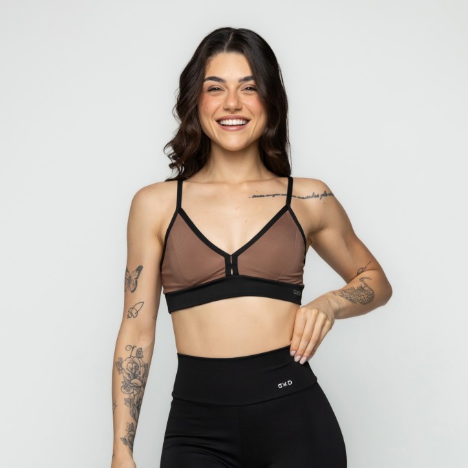 Top Decote em V Alcinha - Black Collor Preto e Marrom
