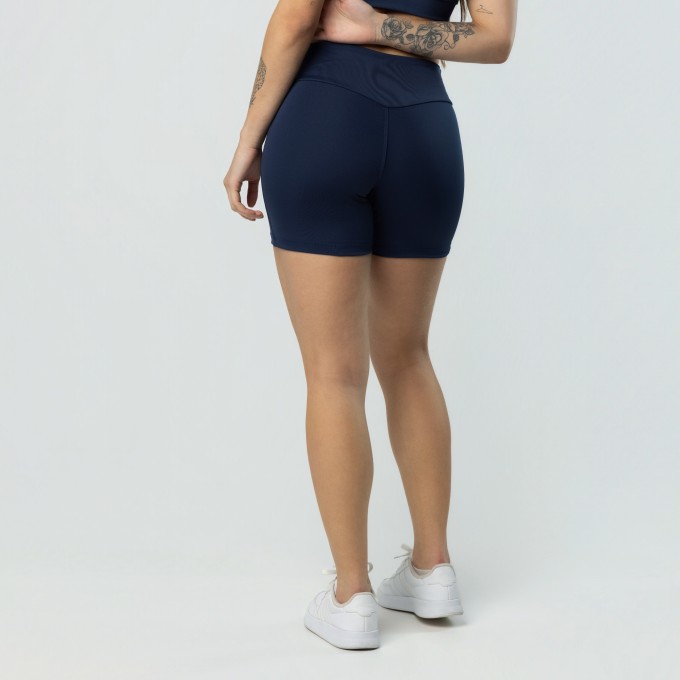 Short Sem Costura Na Frente Fitness Azul Marinho