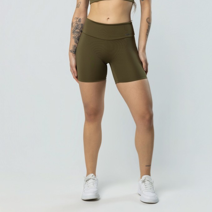 Short Sem Costura Na Frente Fitness Verde Militar