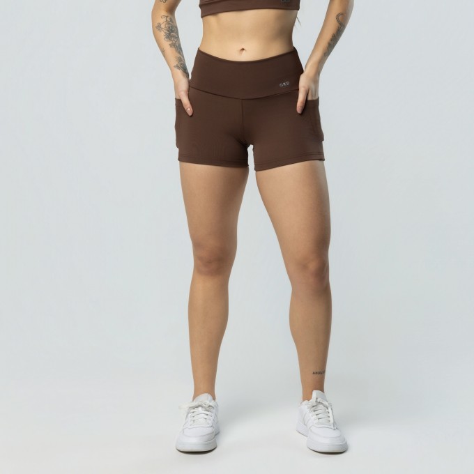 Short Com Bolsos Laterais Café